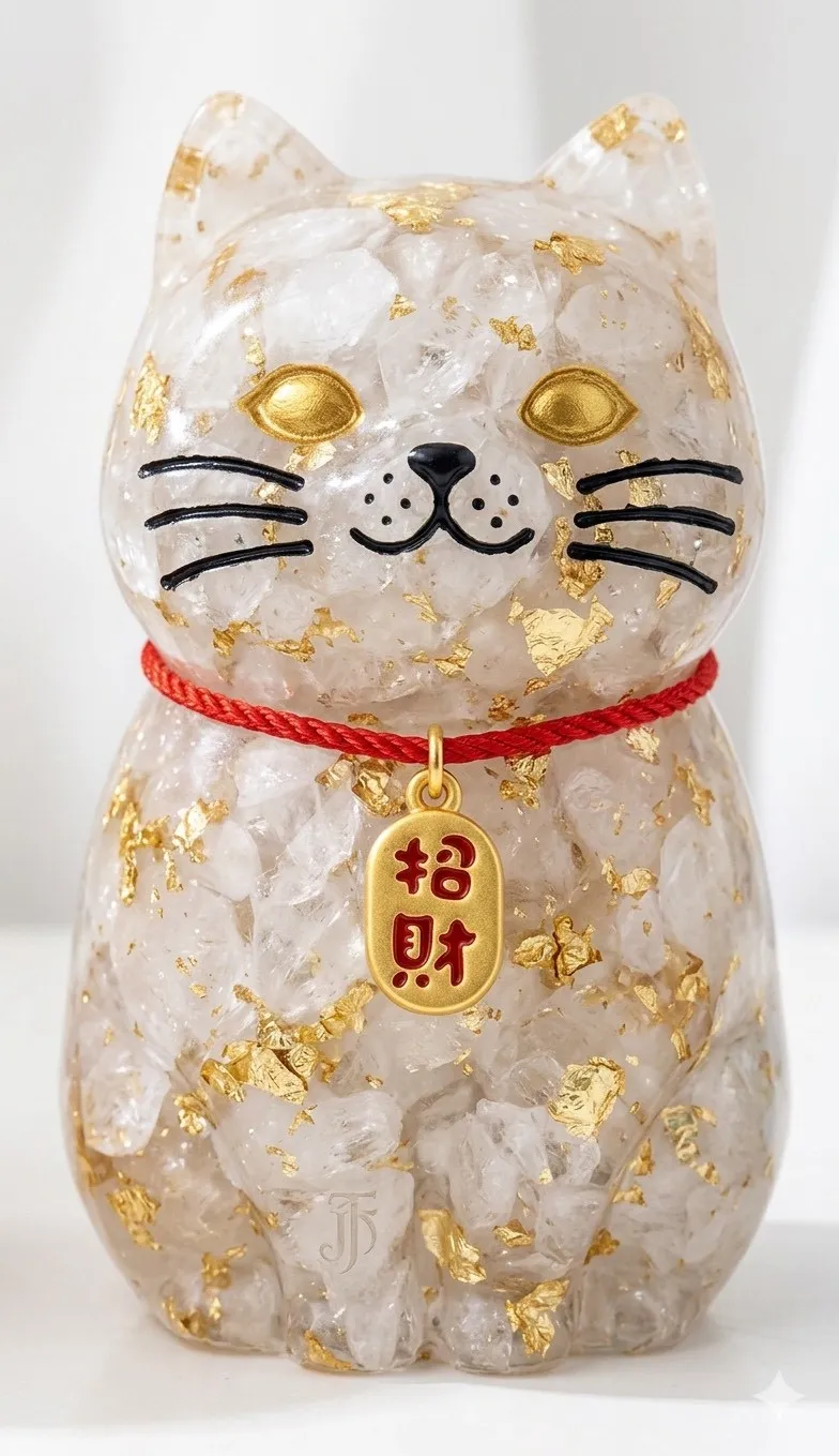 白水晶招財貓